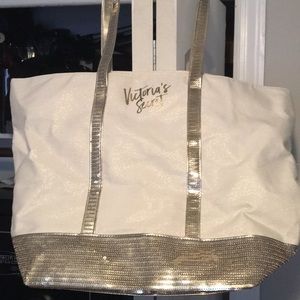 Victoria’s Secret white and gold sequin tote